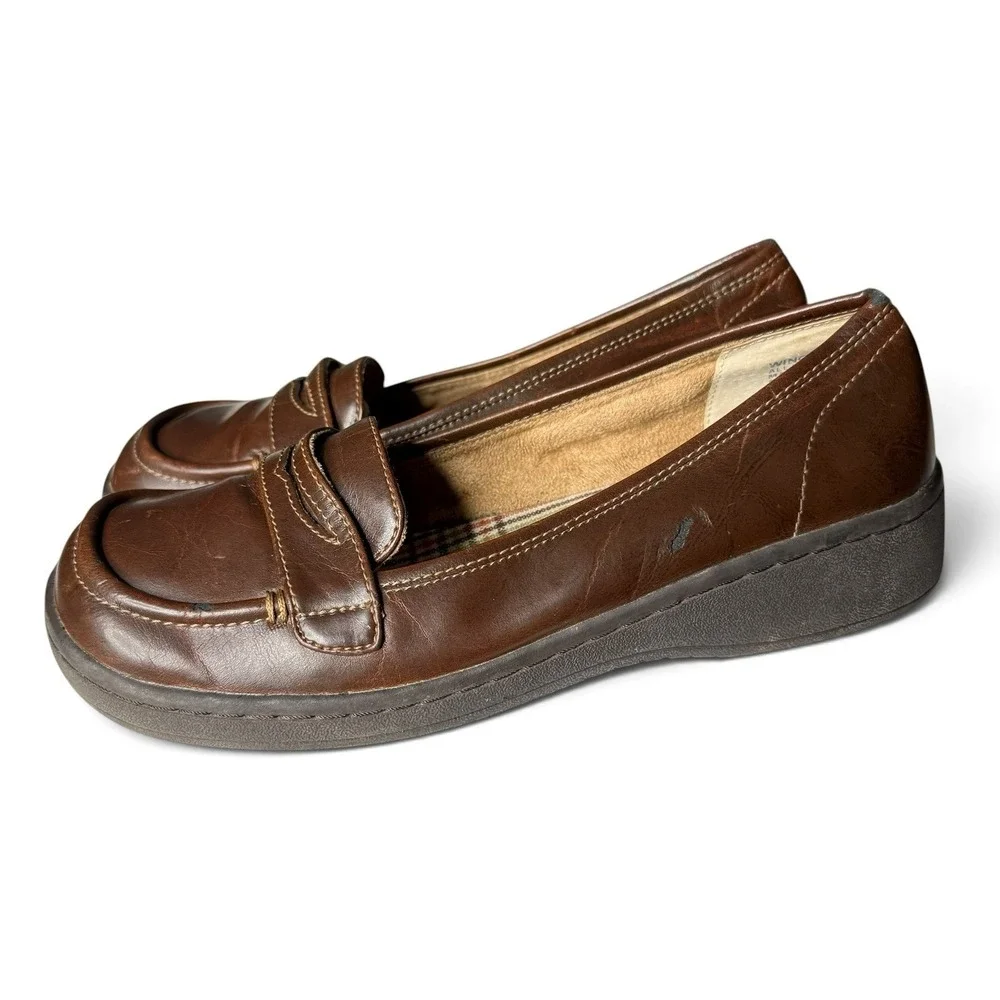 Vintage 90s Y2K Mudd Loafer Shoes Brown Womens Sz 8M Babydoll Dark Academia